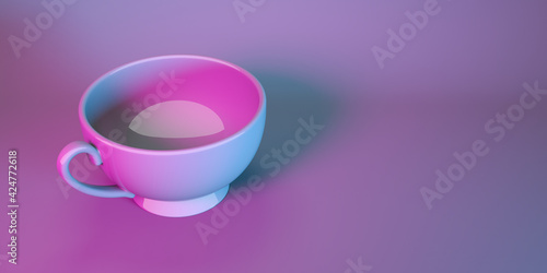 cup for tea in neon light close-up