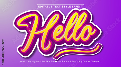 Hello text, Cartoon comic style editable text effect on purple canvas background