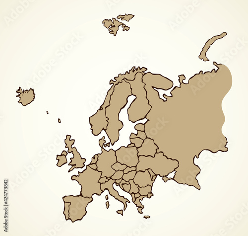 Europe. Continent with the contours of the countries. Vector drawing