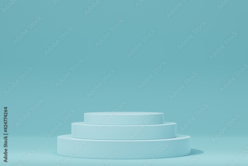 Minimal modern cylinder blue pedestal for product showcase. Stand product mockup. Blue background. 3d render illustration Minimal modern cylinder blue pedestal for product showcase. Stand product mockup. Blue background. 3d render illustration