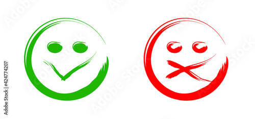Green Checkmark or red no. Unlike or dislike sign. Flat vector ok, true or good icon. Yes or no symbol. Happy helloween party