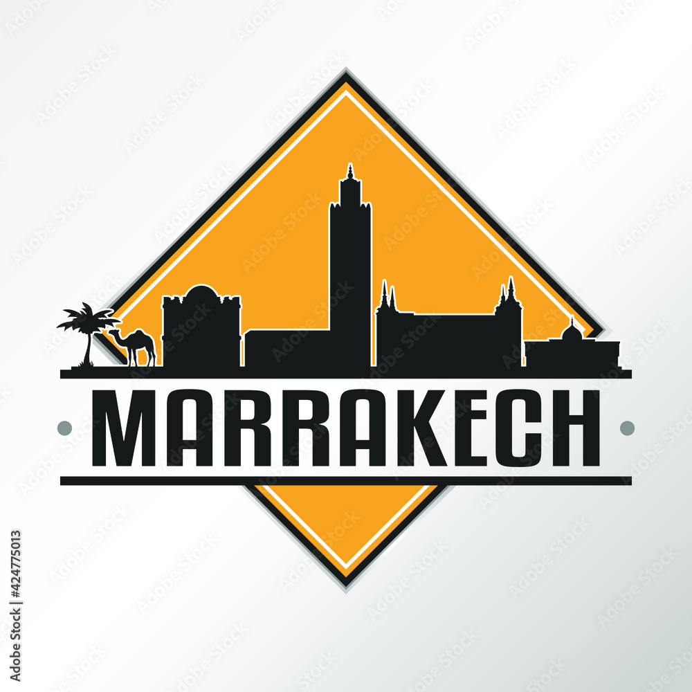Marrakesh, Morocco Skyline Logo. Adventure Landscape Design Vector Illustration.