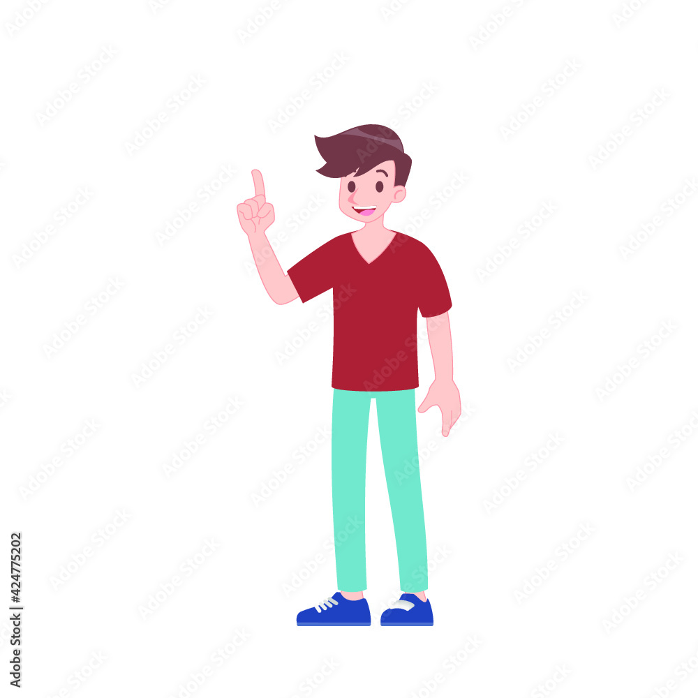 A man pose a figure it out and smile gesture. Male character in casual clothes take action as get a solution posture. A man pose a figure it out and smile gesture. Male character in casual clothes take action as get a solution posture.