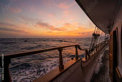 A sailing ship at sea