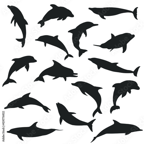 Dolphins Silhouette Clip Art Illustration. Vector Design Icon  Animals.