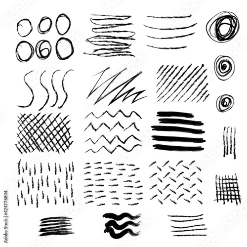 Set of pastel brush strokes and design elements. Grunge vector illustration. Vector illustration painting by brush-pen for your background, banner, pattern design.