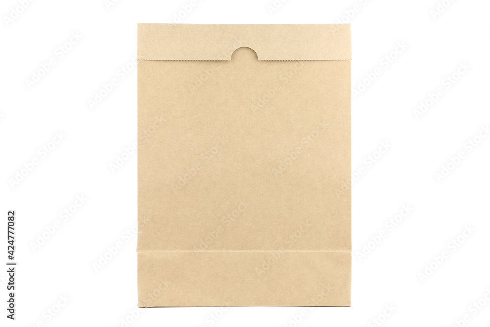 Brown kraft paper bag on white isolated background