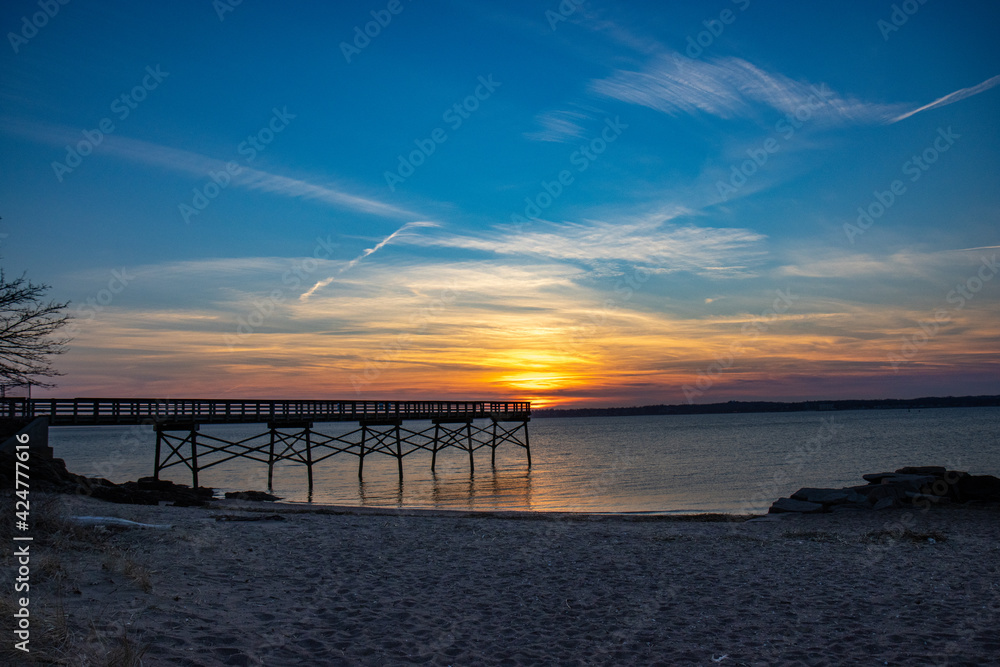 sunset over the pier