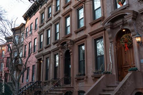 Canvas Print Row of Beautiful Old Brownstone Homes in Prospect Heights of Brooklyn New York w