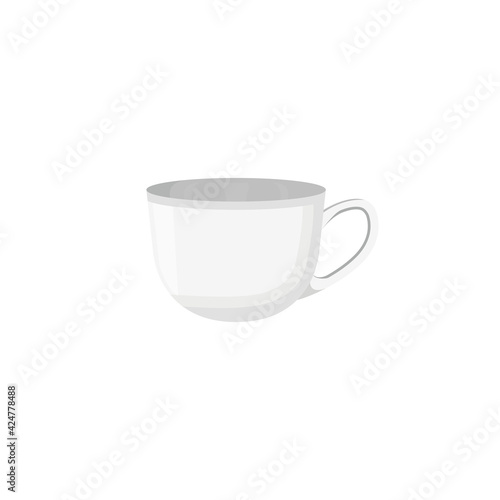 Taza blanca. Taza de café. Concepto de vasija pequeña para bebidas calientes. Ilustración vectorial aislada en fondo blanco