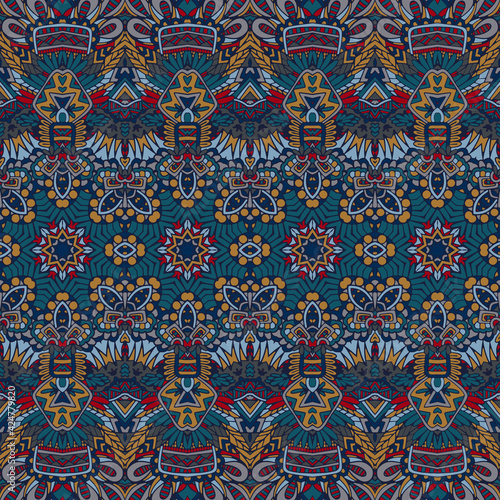 Vector seamless pattern ethnic tribal colorful fabric print