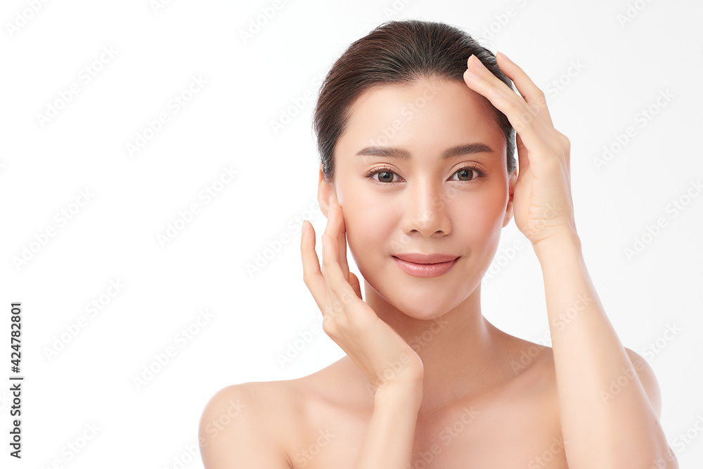 Beautiful young asian woman with clean fresh skin on white background, Face care, Facial treatment, Cosmetology, beauty and spa, Asian women portrait