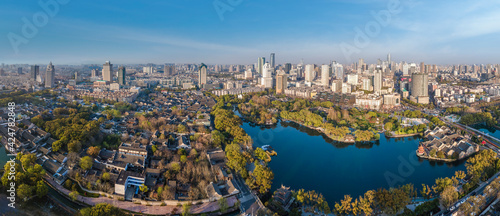 Aerial photography of Ningbo Yuehu Park and city scenery