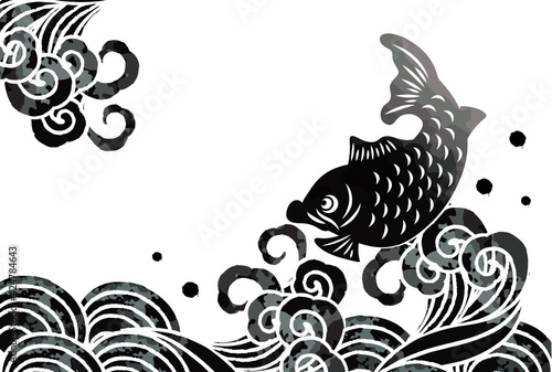 高波と魚のベクターイラスト素材