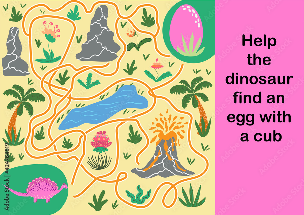 A fun labyrinth for children. Help the dinosaur find his cub. Collection of educational games for children.