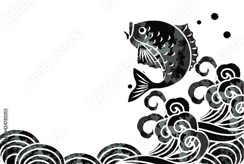 高波と魚のベクターイラスト素材
