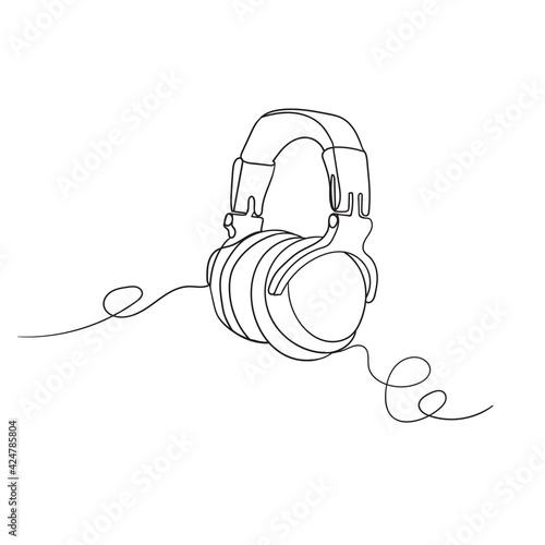 hand drawn doodle one line drawing of headphone speaker device gadget illustration