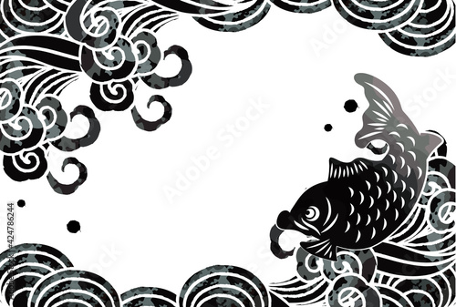 高波と魚のベクターイラスト素材
