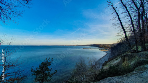 View from a high cliff over the Baltic Sea in Gdynia Orlowo  Pomeranian Voivodeship  Poland