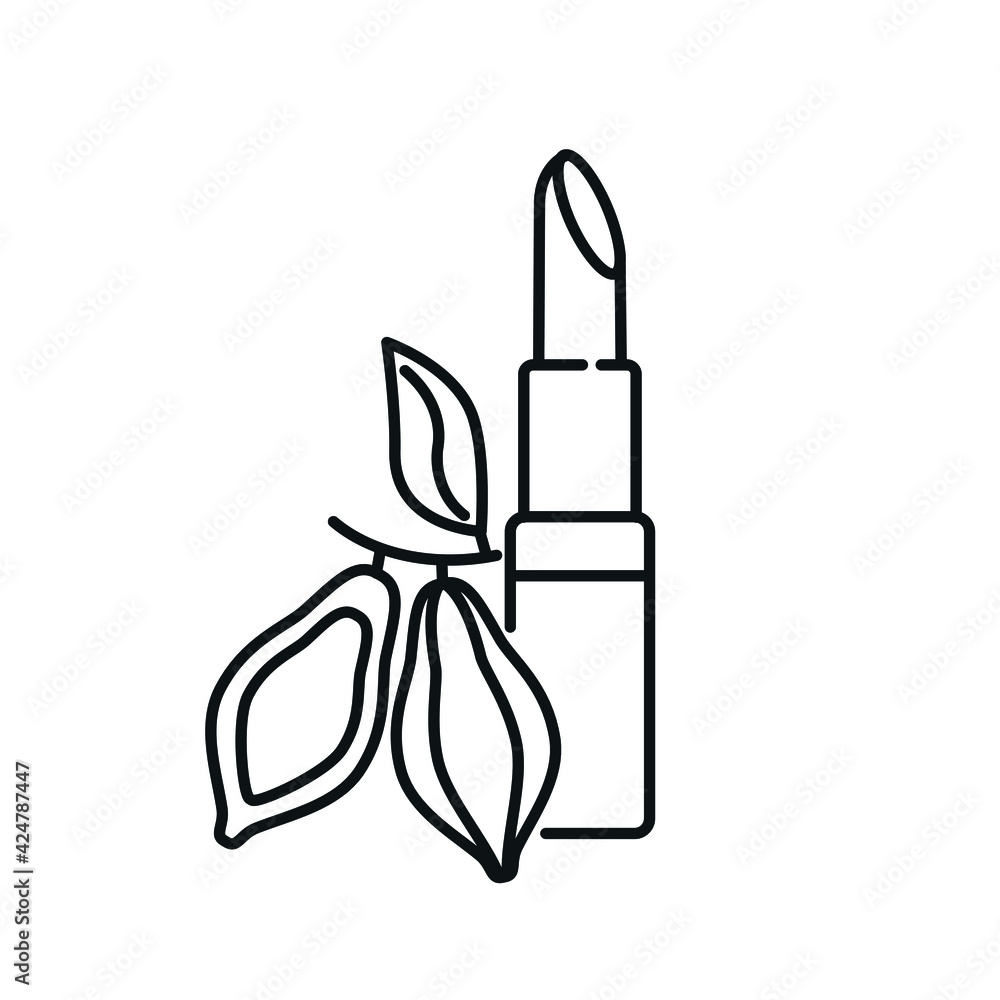 lipstick with cocoa oil linear icon. Natural cosmetics and Make up. Thin line customizable illustration. Contour symbol. Vector isolated outline drawing. Editable stroke lipstick with cocoa oil linear icon. Natural cosmetics and Make up. Thin line customizable illustration. Contour symbol. Vector isolated outline drawing. Editable stroke