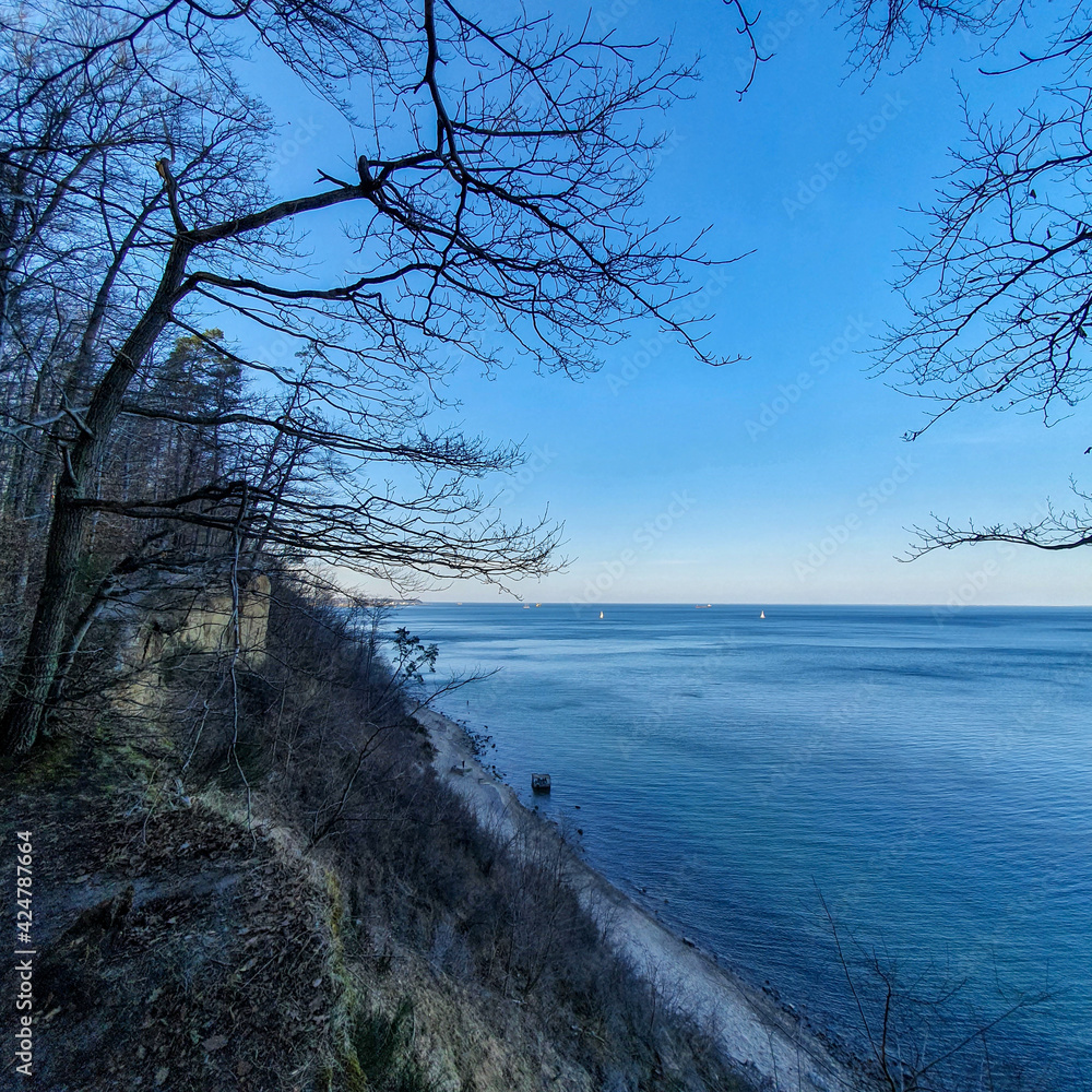View from a high cliff over the Baltic Sea in Gdynia Orlowo, Pomeranian Voivodeship, Poland View from a high cliff over the Baltic Sea in Gdynia Orlowo, Pomeranian Voivodeship, Poland