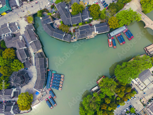 Aerial photography of the old wharf in Shantang Ancient Town, Suzhou photo