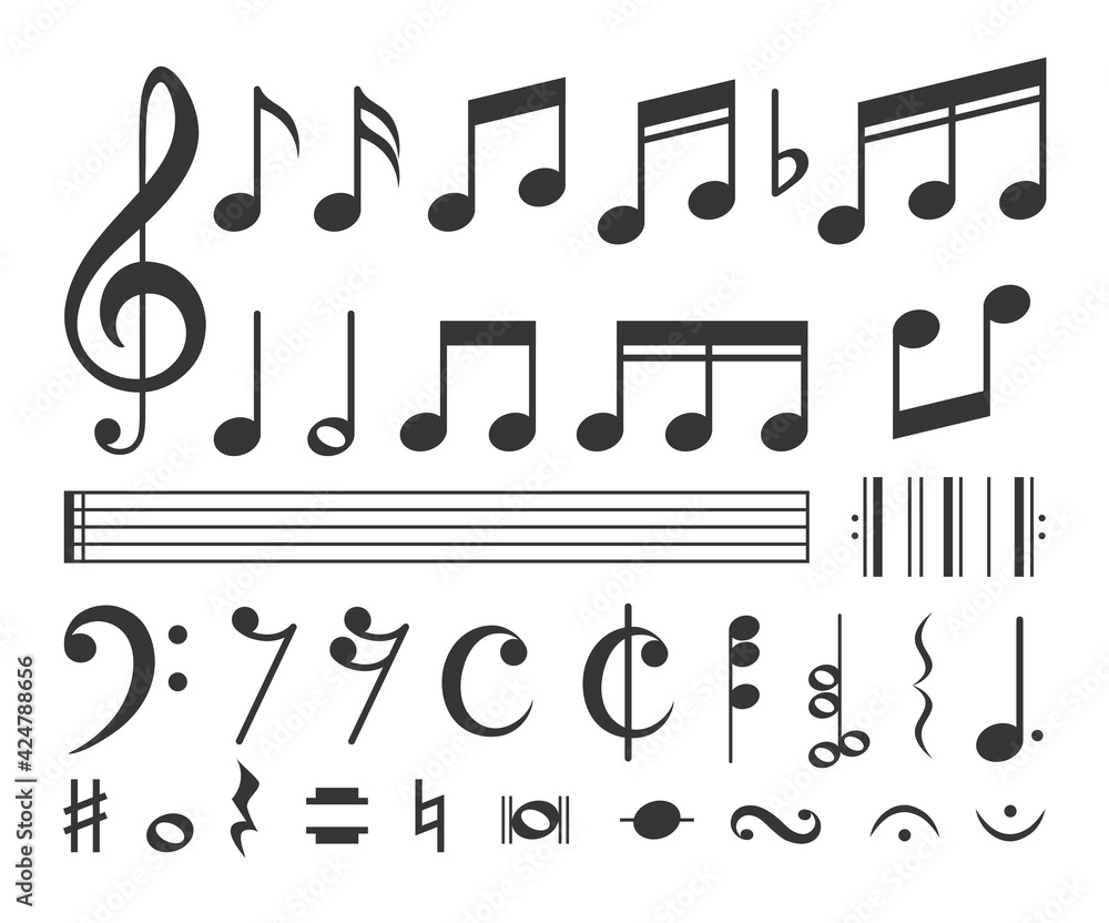 Music note. Vector icon set of music notes for musical apps, websites
