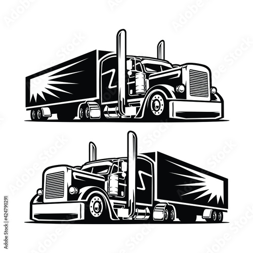 Semi truck trailer front side view vector isolated