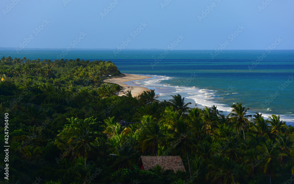 The idyllic tropical coastline of Trancoso, southern Bahia state, Brazil