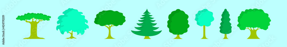 set of tree cartoon icon design template with various models. vector illustration isolated on blue background set of tree cartoon icon design template with various models. vector illustration isolated on blue background