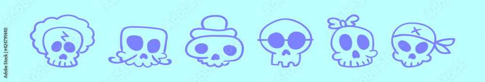 set of skull cartoon icon design template with various models. vector illustration isolated on blue background set of skull cartoon icon design template with various models. vector illustration isolated on blue background