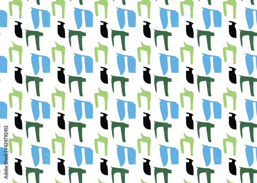 Vector texture background, seamless pattern. Hand drawn, green, blue, black, white colors.