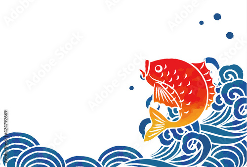 高波と魚のベクターイラスト素材