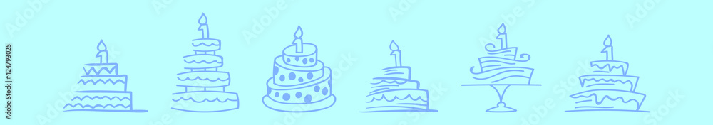 set of 1st birthday cake cartoon icon design template with various models. vector illustration isolated on blue background set of 1st birthday cake cartoon icon design template with various models. vector illustration isolated on blue background