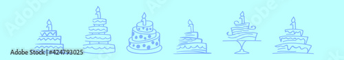set of 1st birthday cake cartoon icon design template with various models. vector illustration isolated on blue background