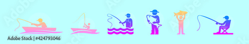 set of fishing fish cartoon icon design template with various models. vector illustration isolated on blue background