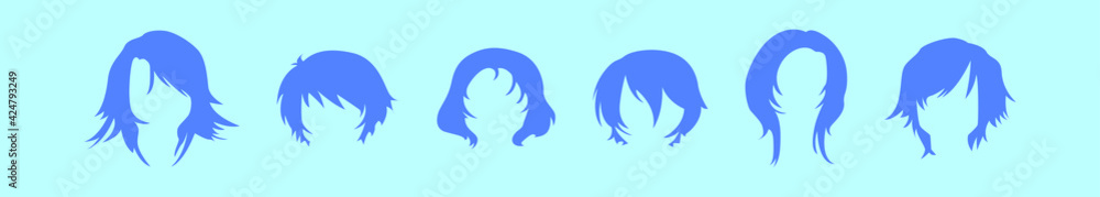 set of girl hair style cartoon design template with various models. vector illustration isolated on blue background set of girl hair style cartoon design template with various models. vector illustration isolated on blue background