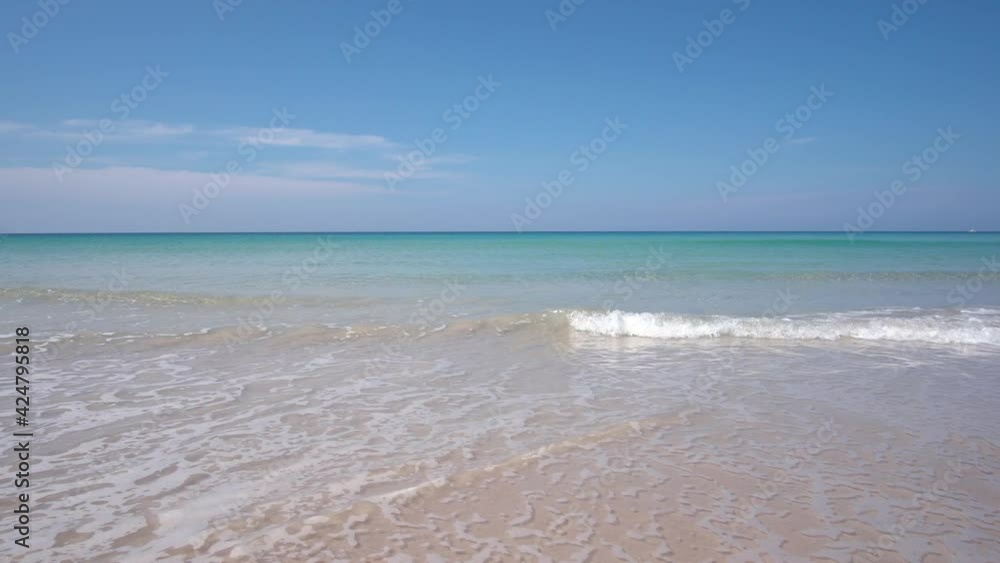 Phuket beach sea sand and sky. Landscape view of beach sea in summer day. Beach space area. At Karon Beach, Phuket, Thailand. On 02 April 2021. 4K UHD. Video Clip. Nature and travel concept. Phuket beach sea sand and sky. Landscape view of beach sea in summer day. Beach space area. At Karon Beach, Phuket, Thailand. On 02 April 2021. 4K UHD. Video Clip. Nature and travel concept.
