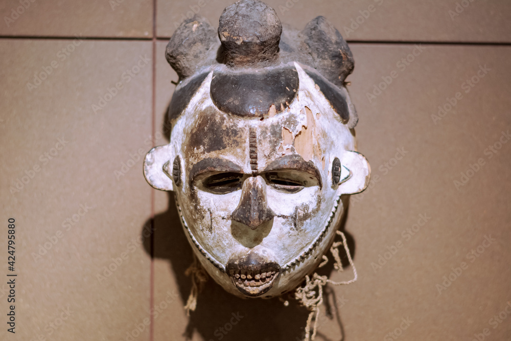 Jerusalem, Israel - 31-MAR-2021: Ancient mask in museum of Israel Jerusalem, Israel - 31-MAR-2021: Ancient mask in museum of Israel