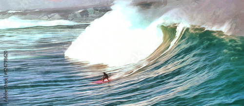 Surfer on the crest of a wave. Artistic work on the topic of sports and recreation