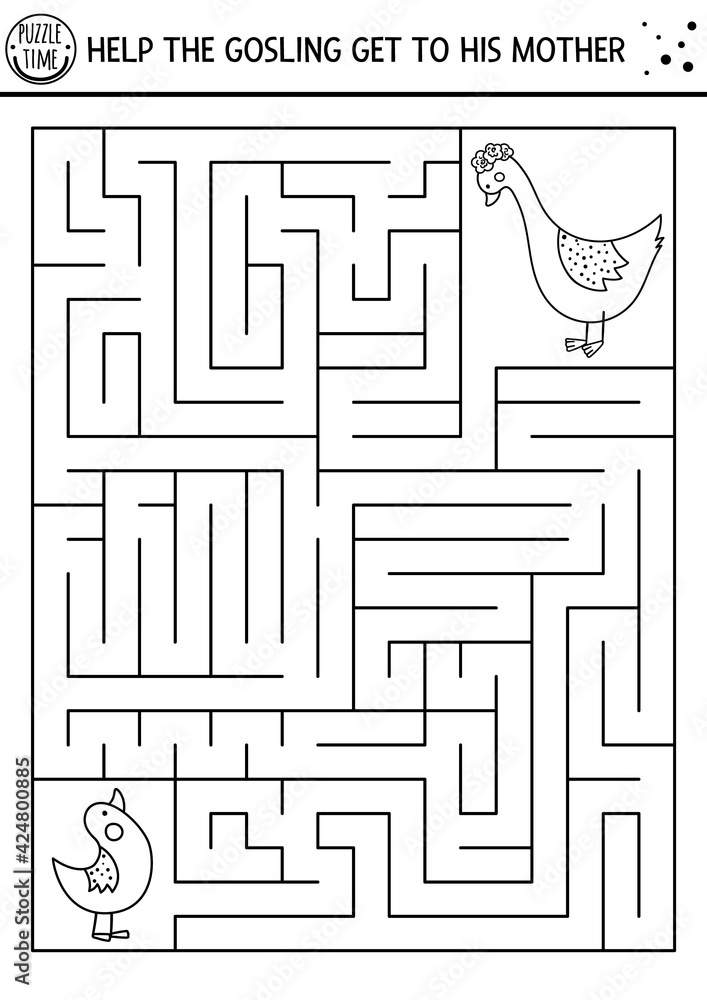 Mothers day black and white maze for children. Holiday preschool ...