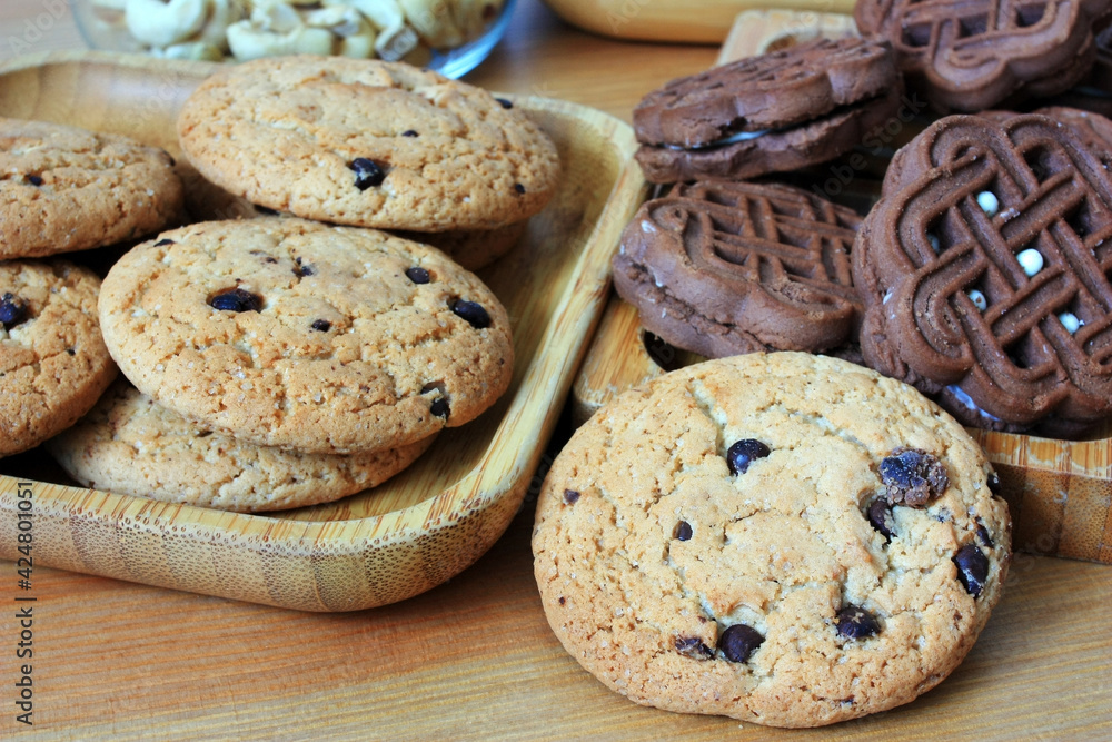 Oatmeal and chocolate biscuits for breakfast Oatmeal and chocolate biscuits for breakfast