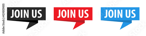 Join Us - Origami Speech Bubble. Vector banner. Label set