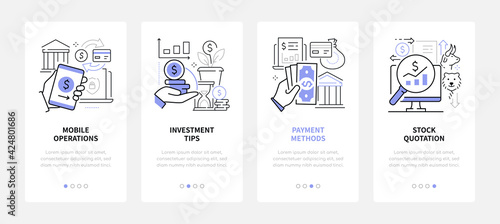 Finance management - modern line design style web banners