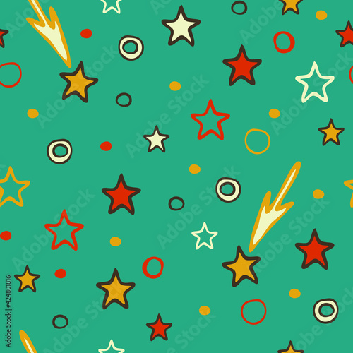 Seamless vector pattern with simple stars on blue background. Hand drawn bedroom wallpaper design for children. Decorative celebration fashion textile.