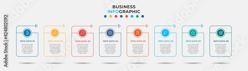 Vector Infographic design business template with icons and 8 options or steps. Can be used for process diagram, presentations, workflow layout, banner, flow chart, info graph