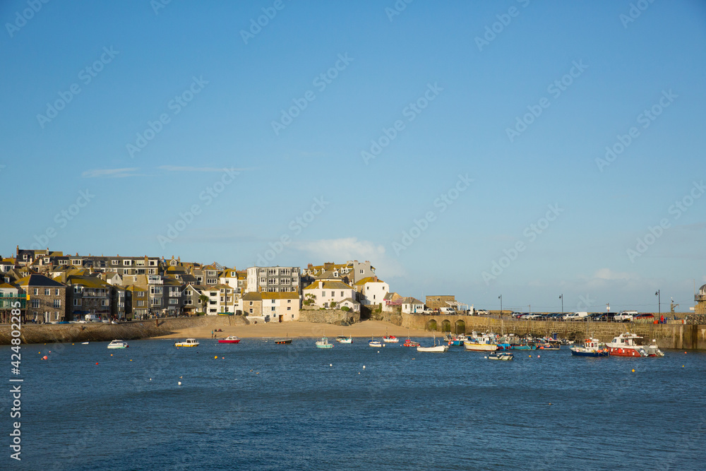 Cornish harbour St Ives Cornwall UK with boats popular Cornish tourist destination