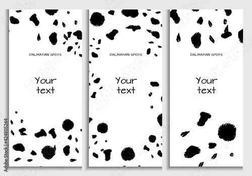The background is black Dalmatian spots. Banner template with a blank space for your text. Vector, isolated on a white background.