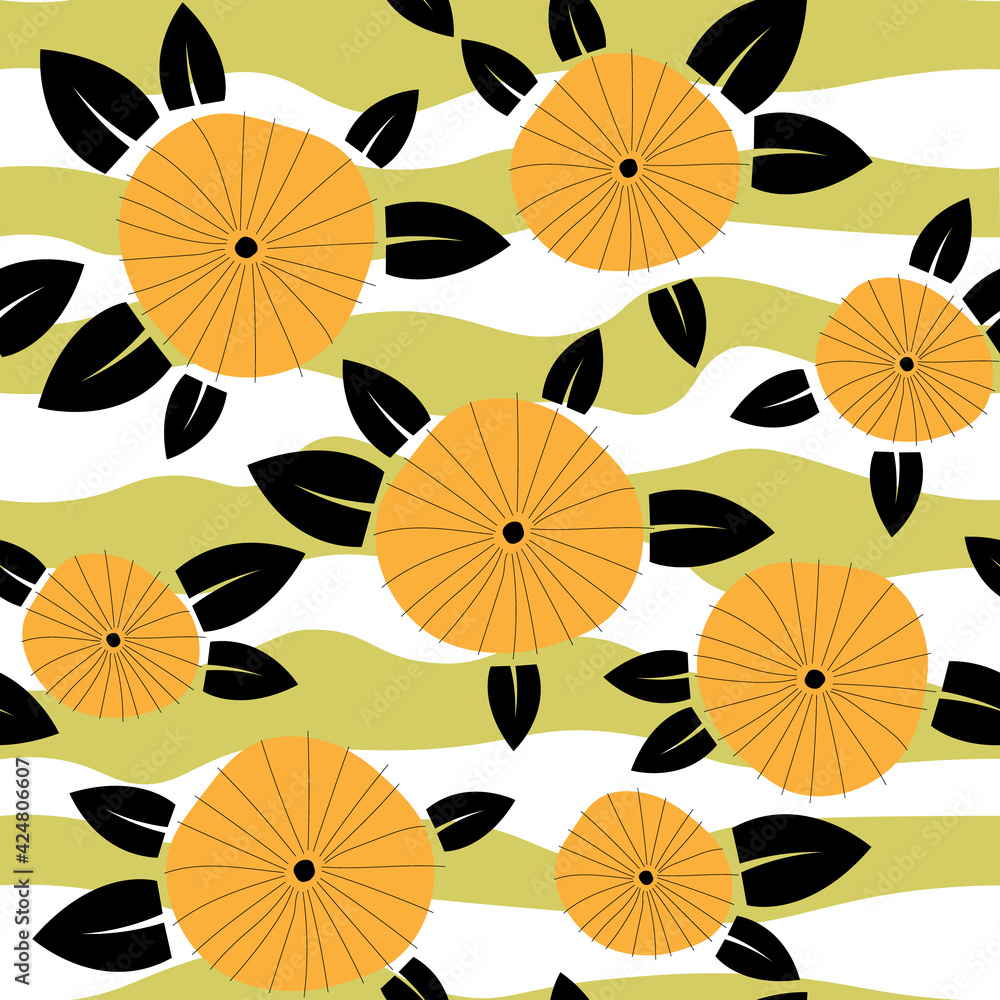 Floral pattern is seamless. Bright yellow flowers. For fabric, textile, Wallpaper, wrapping paper, background. Floral pattern is seamless. Bright yellow flowers. For fabric, textile, Wallpaper, wrapping paper, background.