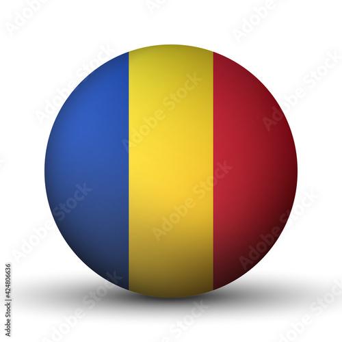 Free Download Glass light ball with flag of Romania. Round sphere, template icon. Romanian national symbol. Glossy realistic ball, 3D abstract vector illustration highlighted on a white background. Big bubble - GFXLoad